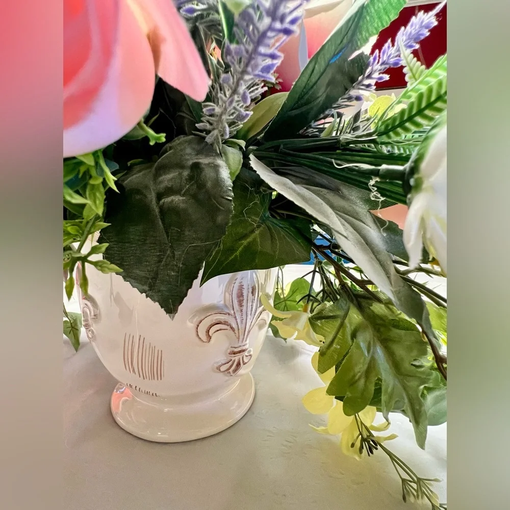 Elegant Faux Floral Centerpiece in Cream Vase
